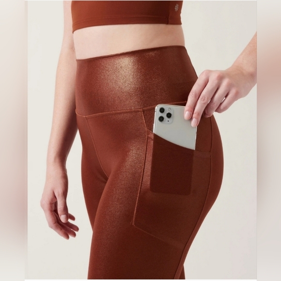 NWT Athleta Small Salutation Stash Shine Tight in Mahogany Foil. - Picture 4 of 10